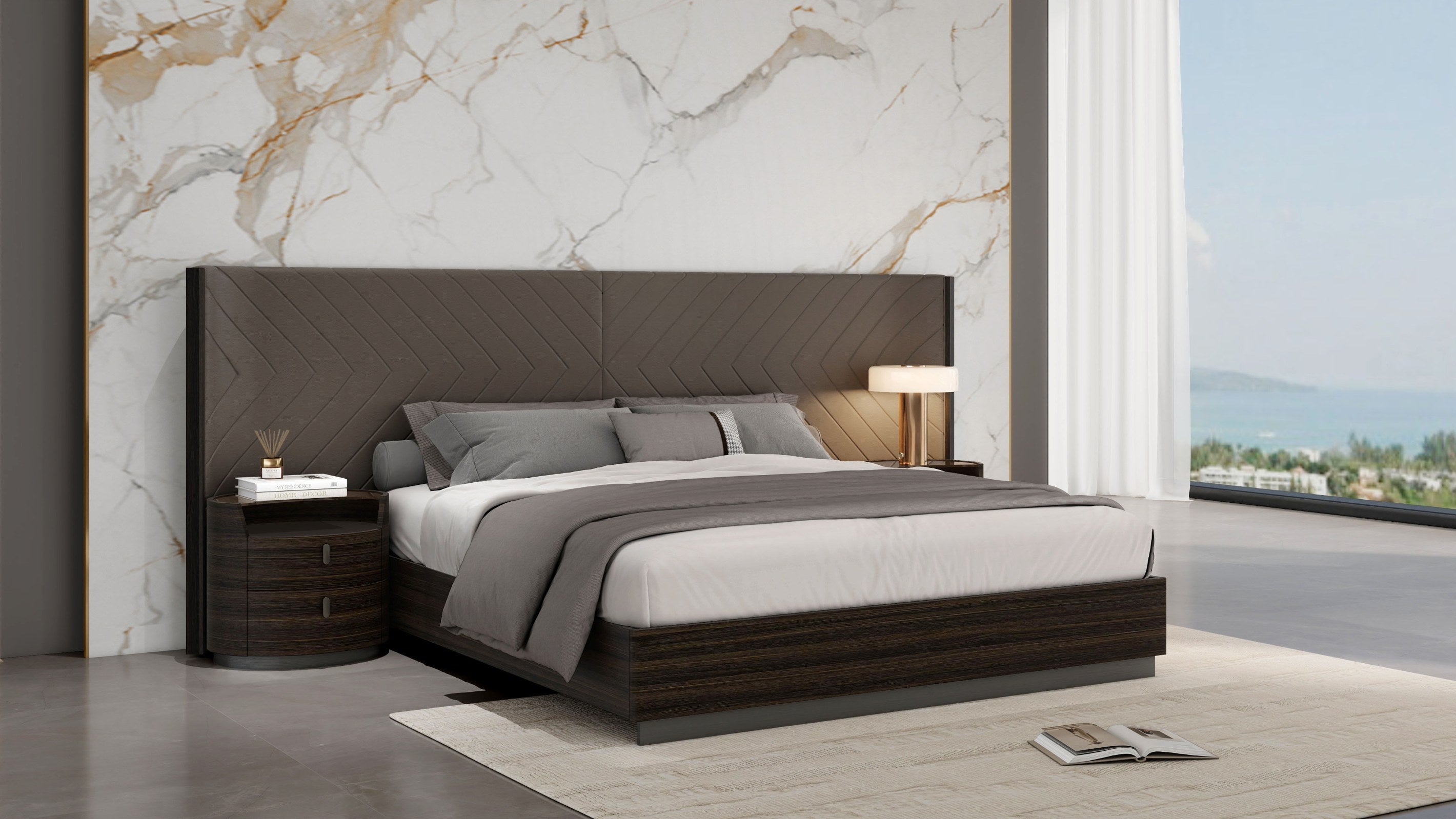 Ibiza Modern Bed Frame Black Oak Grey Stainless Steel