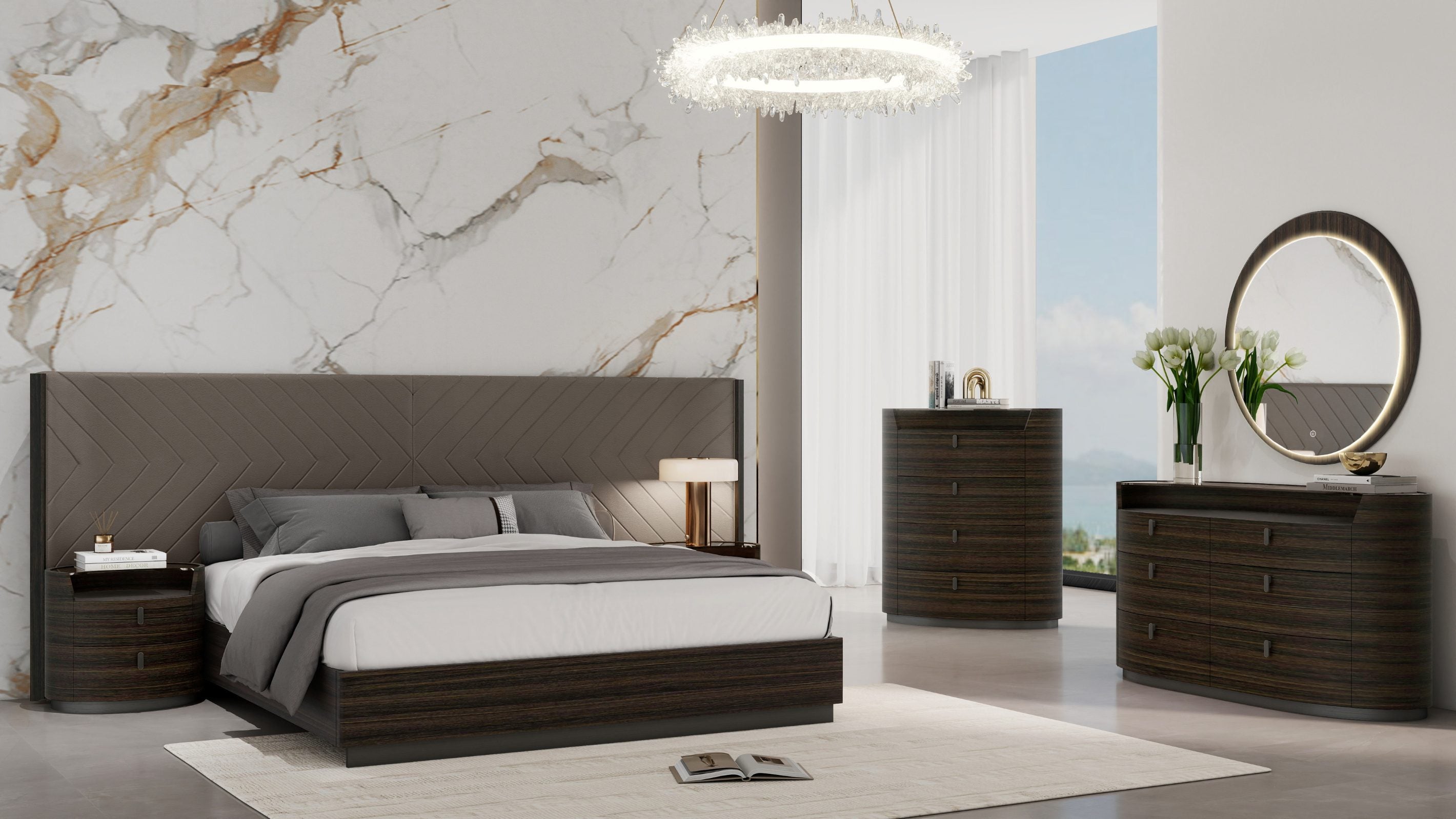 Ibiza Modern Bed Frame Black Oak Grey Stainless Steel