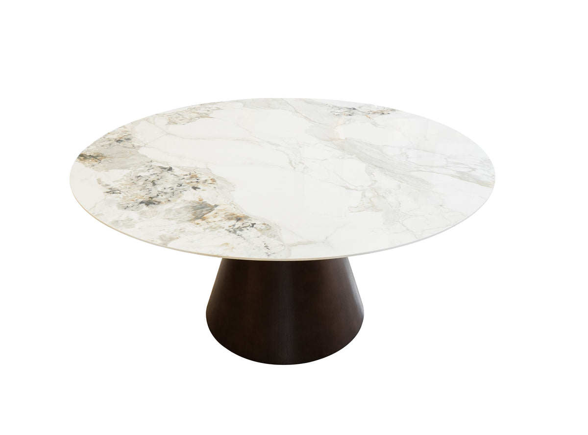 Chanel White Ceramic Round Dining Table Light Brown Ash