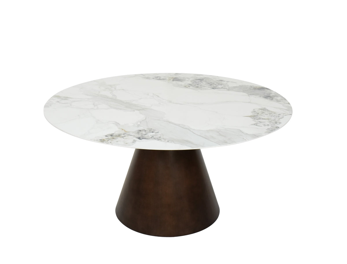 Chanel White Ceramic Round Dining Table Light Brown Ash