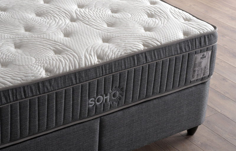Soho Queen Bedroom Suite Luxury Modern Bed + Mattress + 2 Bed Side Table