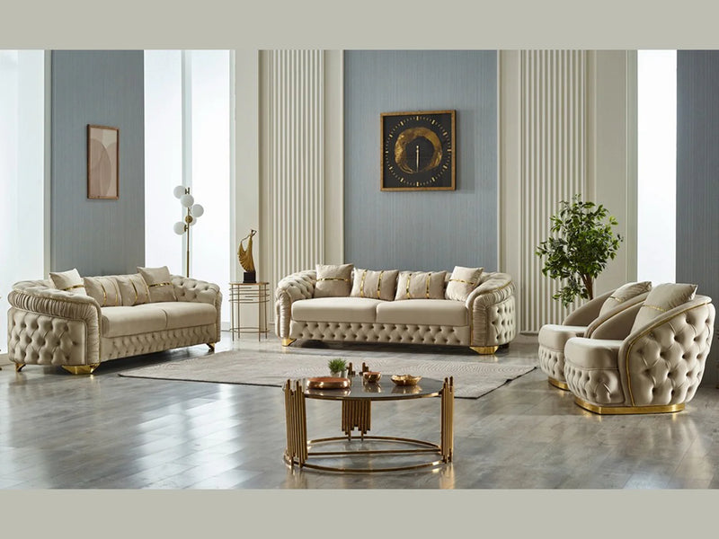 Arizona Velvet 900 Modern Luxury Sofa Set Gold