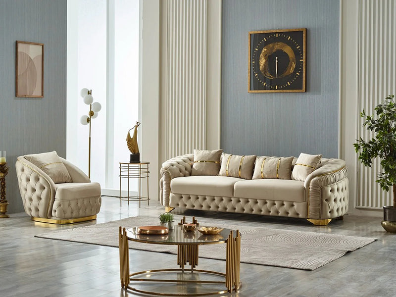 Arizona Velvet 900 Modern Luxury Sofa Set Gold