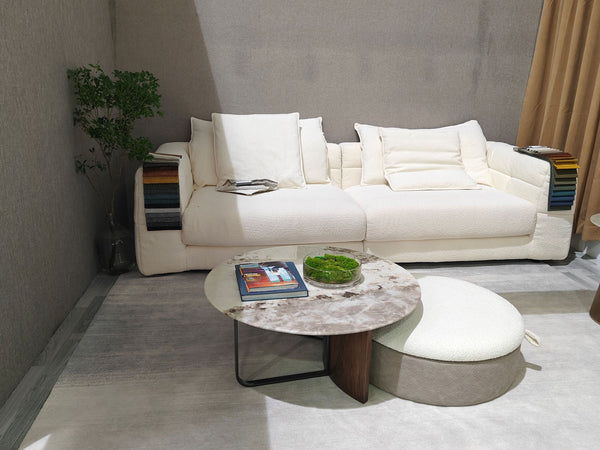 Wren Modern Coffee Table Brown Marble Top with Walnut Legs