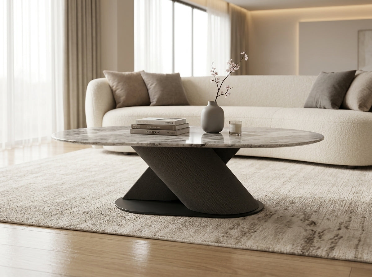 Elena Marble Top Modern Coffee Table Grey