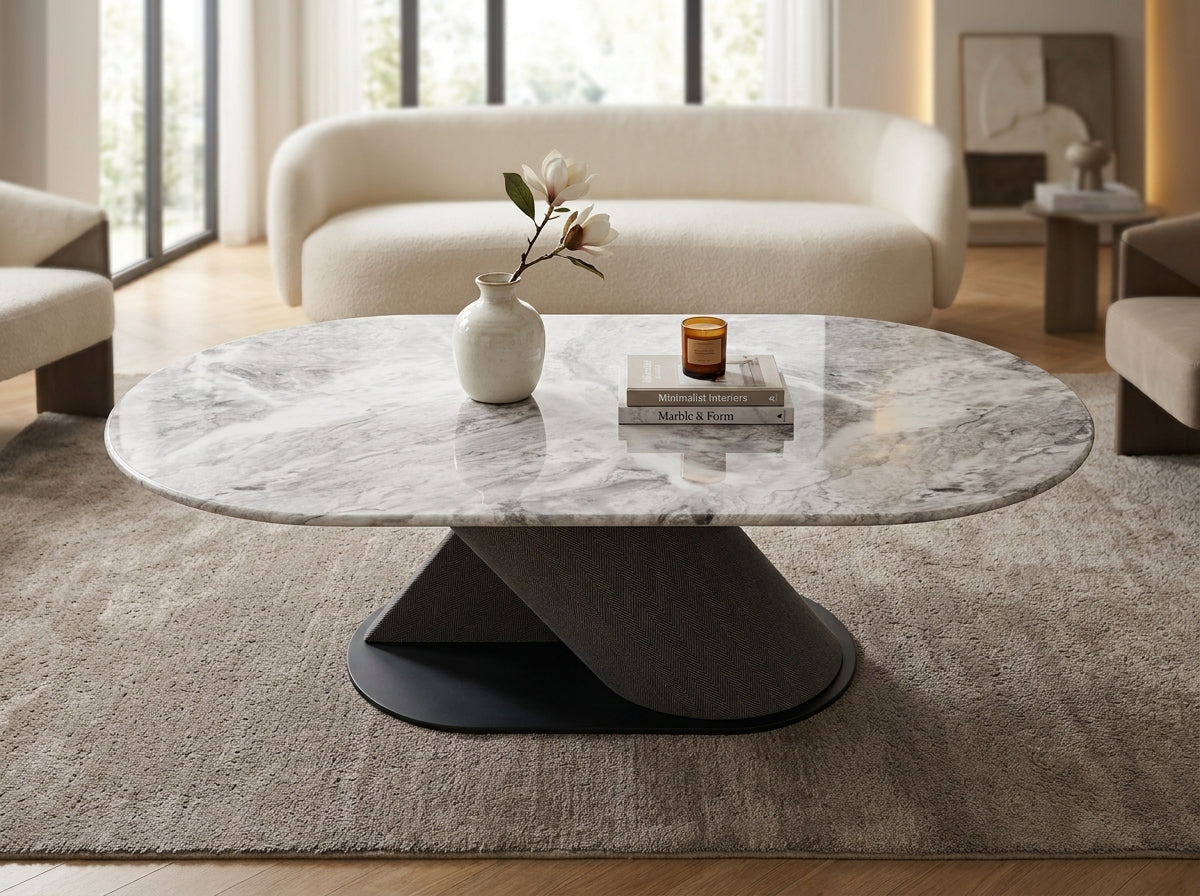 Elena Marble Top Modern Coffee Table Grey
