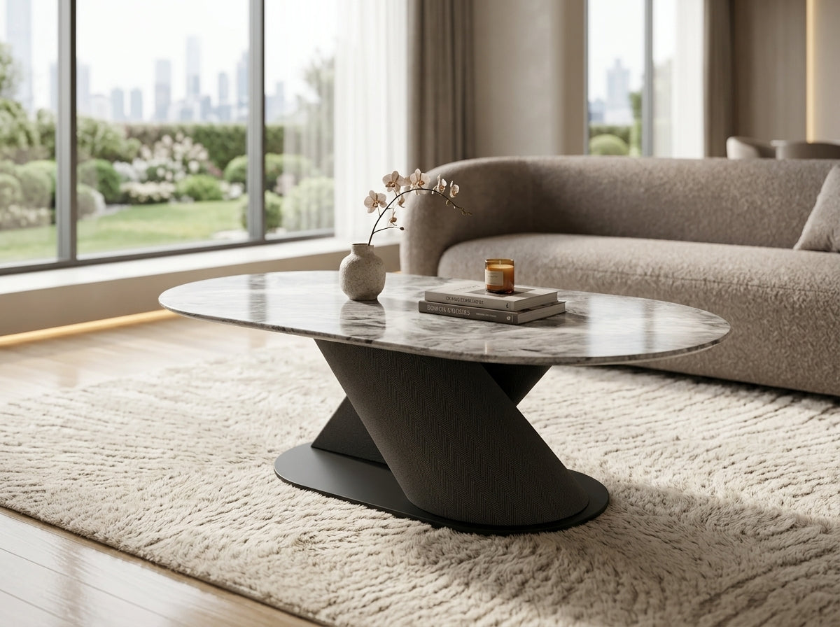 Elena Marble Top Modern Coffee Table Grey