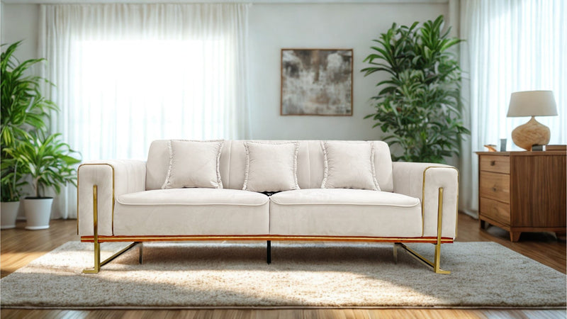 Tanya Luxury Modern Velvet Sofa Set Beige Gold
