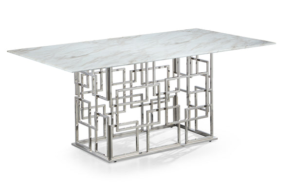 Sierra Stainless Steel Base Marble Top Dinning Table Silver