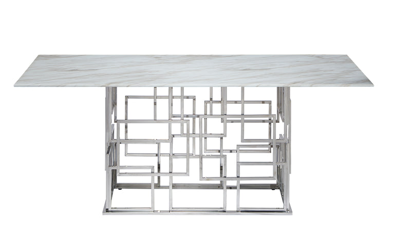 Sierra Stainless Steel Base Marble Top Dinning Table Silver
