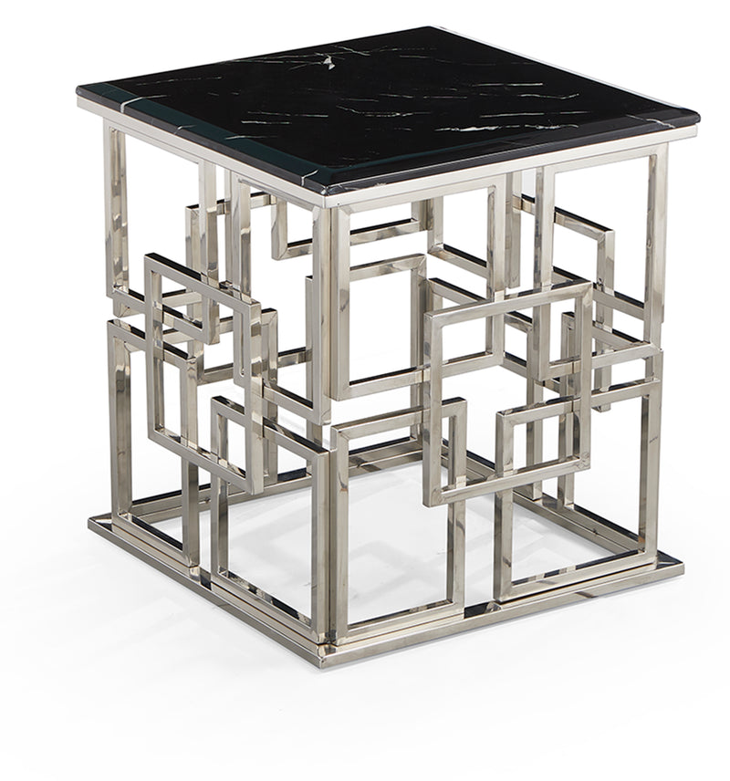 Sierra Marble Top Stainless Steel Base Side Table Silver