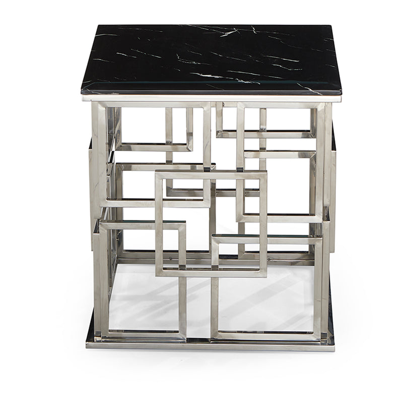 Sierra Marble Top Stainless Steel Base Side Table Silver