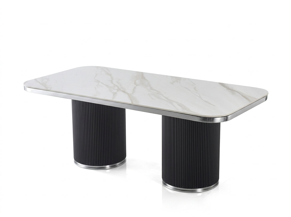 Aero White Sintered Stone Top Top Modern Dining Table Black