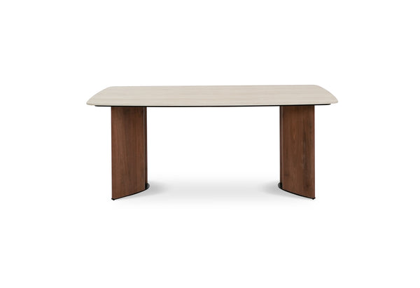 Banksia Modern Dining Table Yello Ceramic Top with Walnut Legs