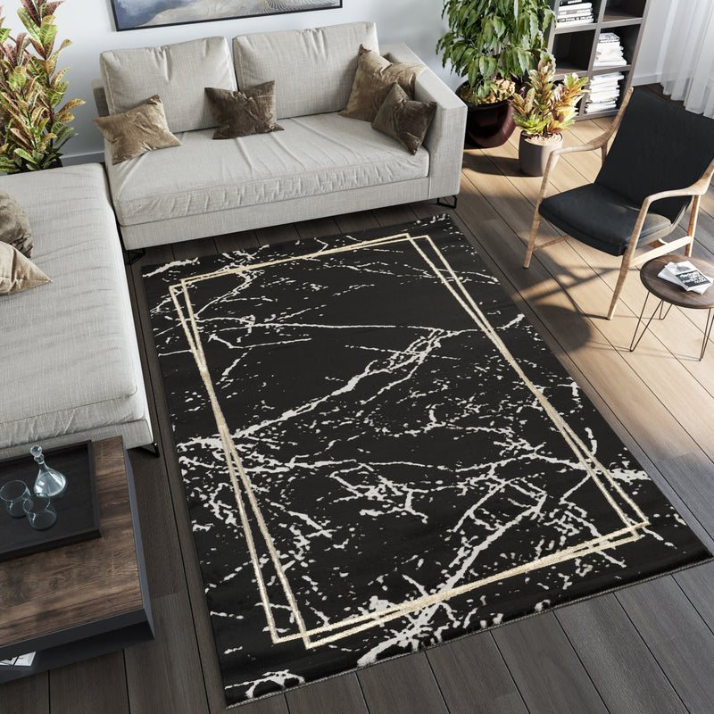 Marmaris E528A Modern Area Rug Black V.Gold