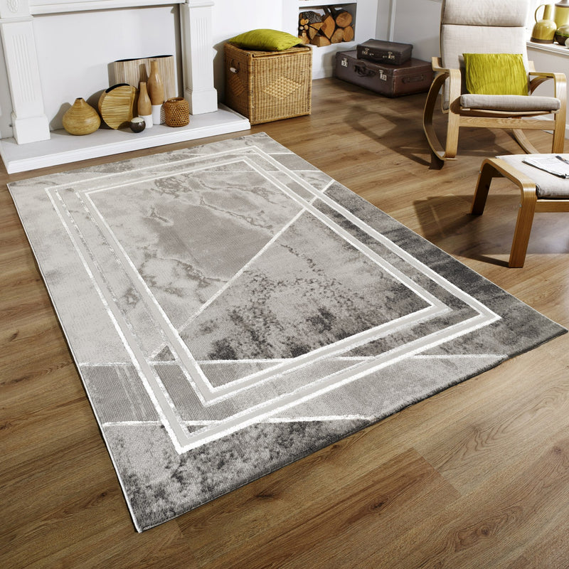 Elmas T510A Modern Area Rug L.Grey White