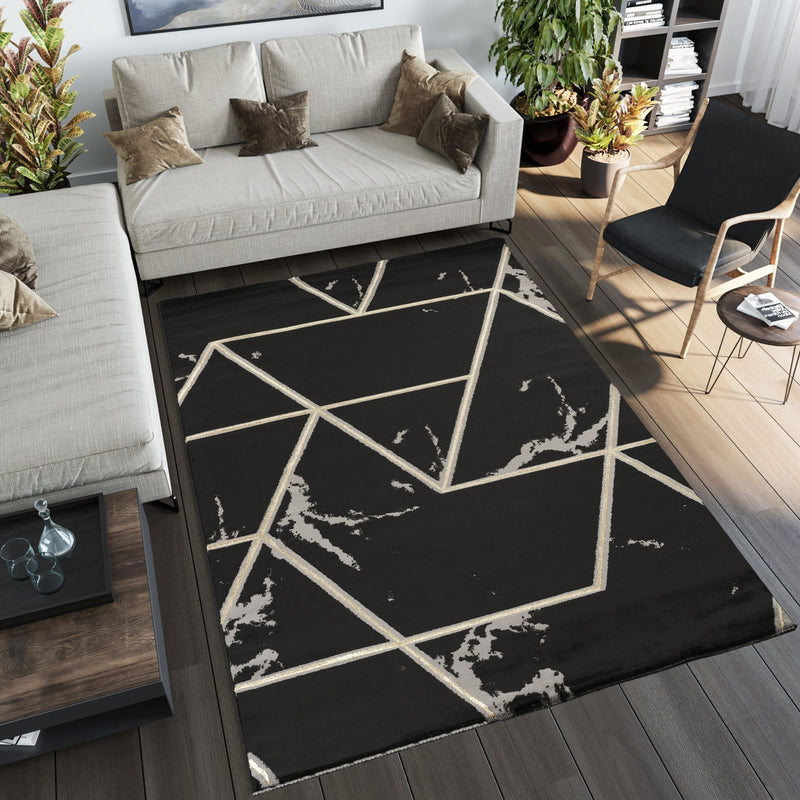 Marmaris D461B Modern Area Rug Black V.Gold