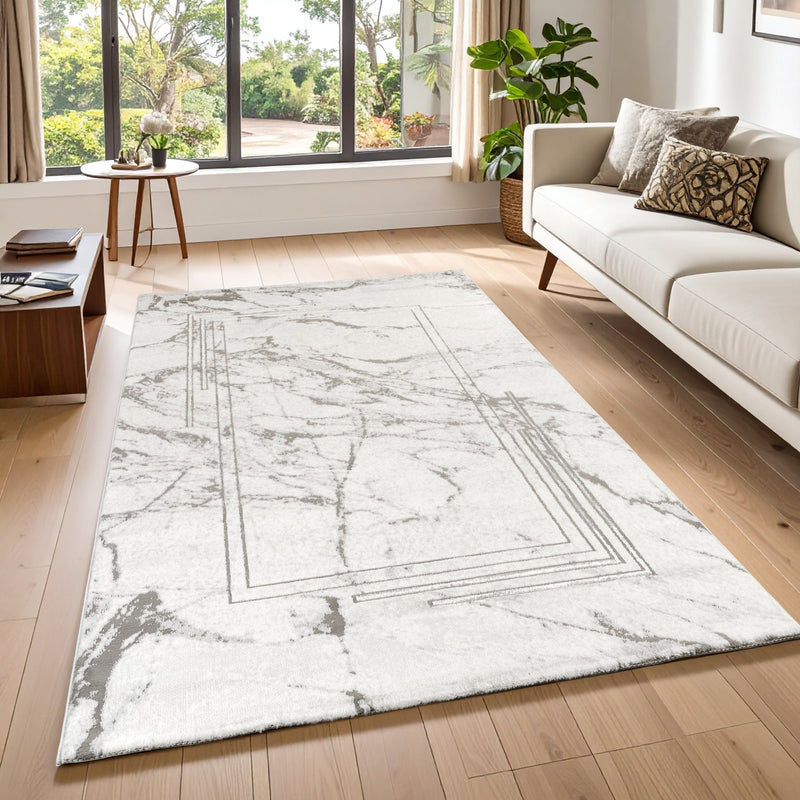 Marmaris E529D Modern Area Rug White V.Grey