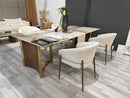 Banksia Modern Dining Table Yello Ceramic Top with Walnut Legs
