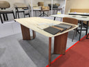 Banksia Modern Dining Table Yello Ceramic Top with Walnut Legs
