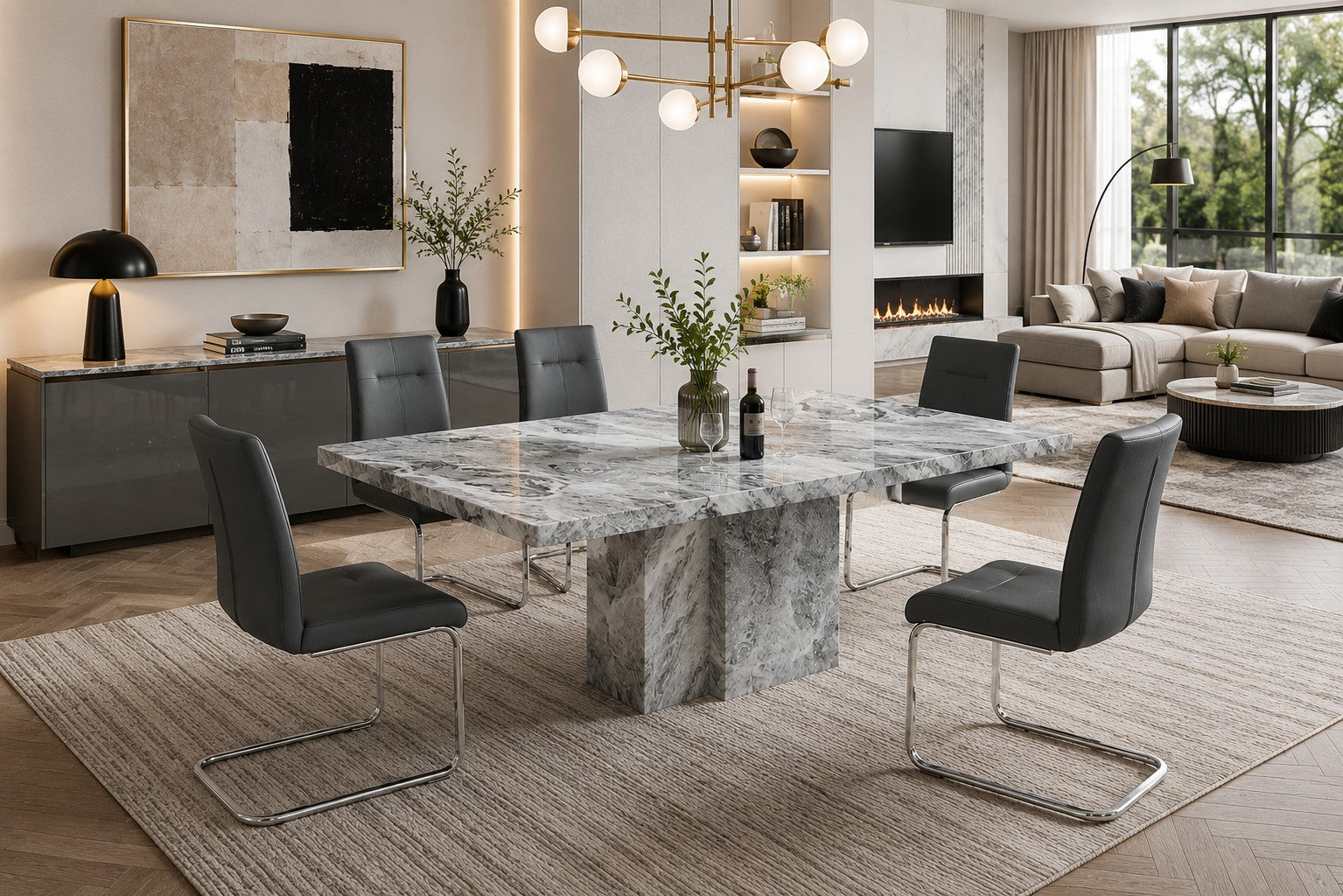 Newcastle Premium Marble Dining Table Grey