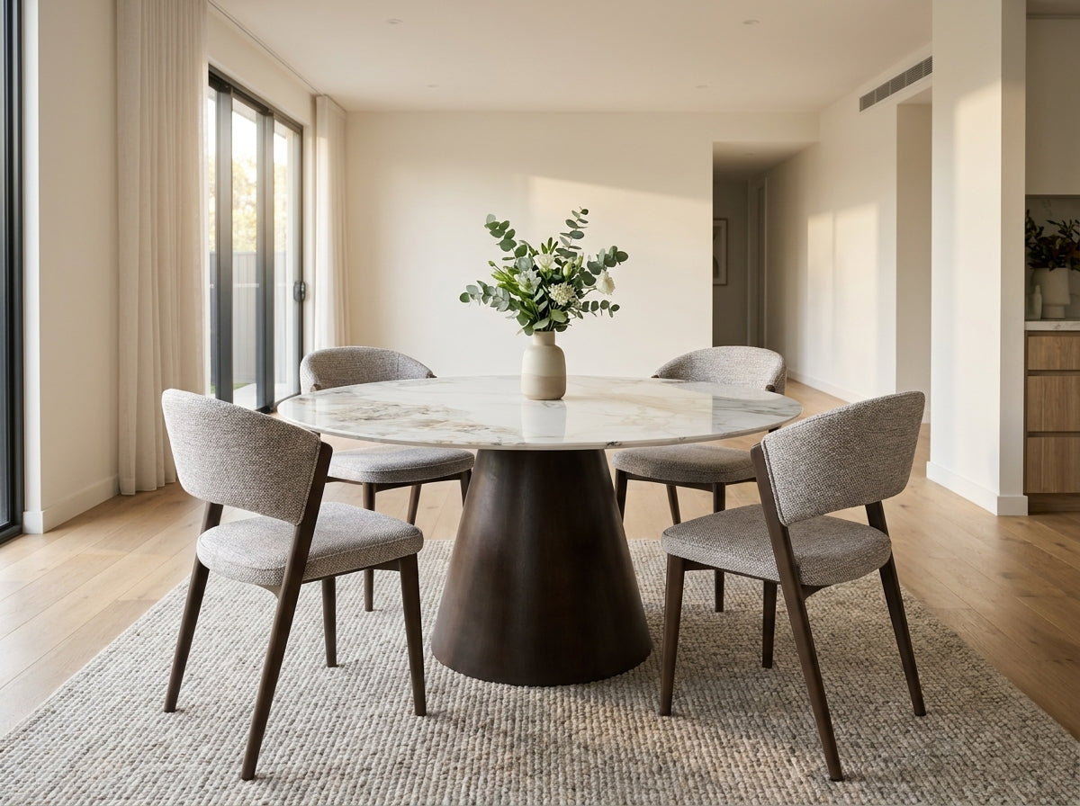 Chanel White Ceramic Round Dining Table Light Brown Ash