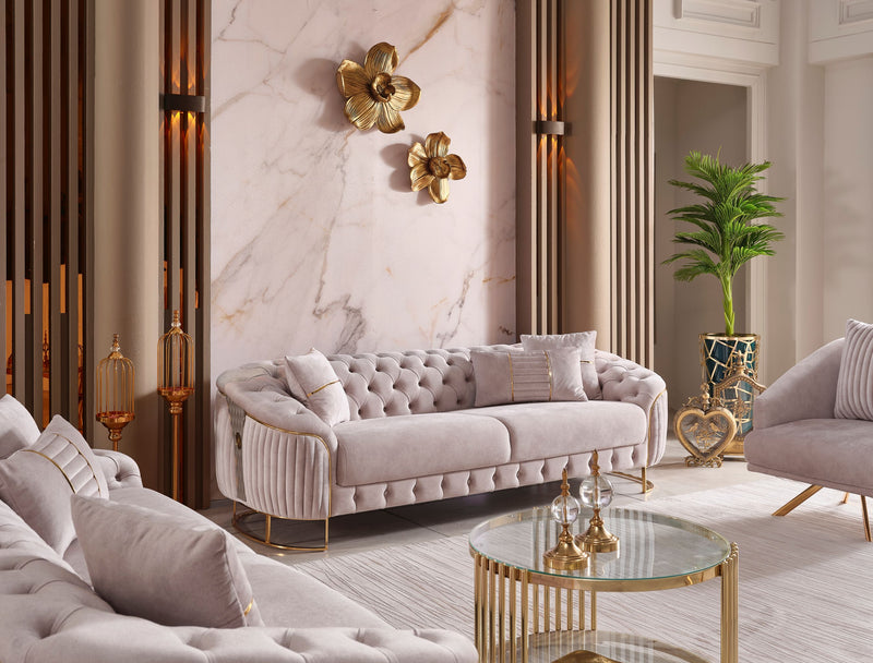 Elmas Modern Velvet Luxury Sofa Set Brown Gold