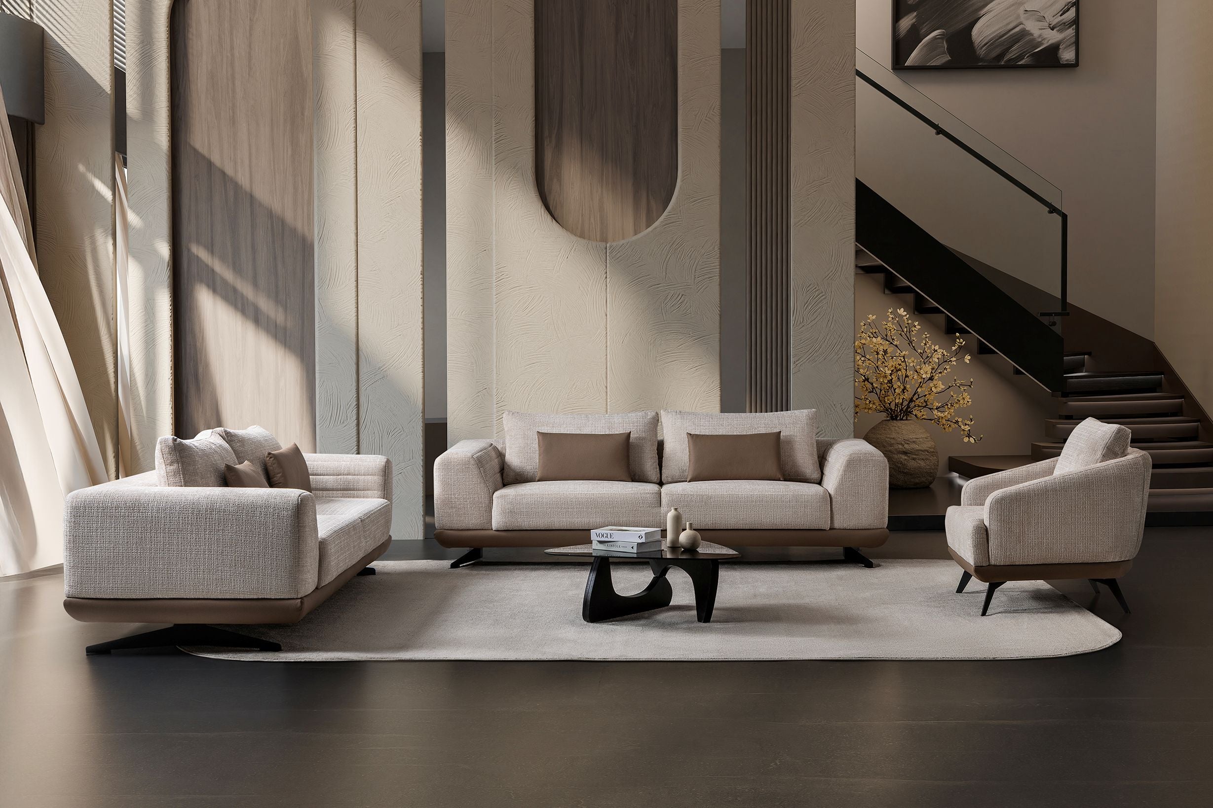 Milano Modern Velvet Sofa Set Brown