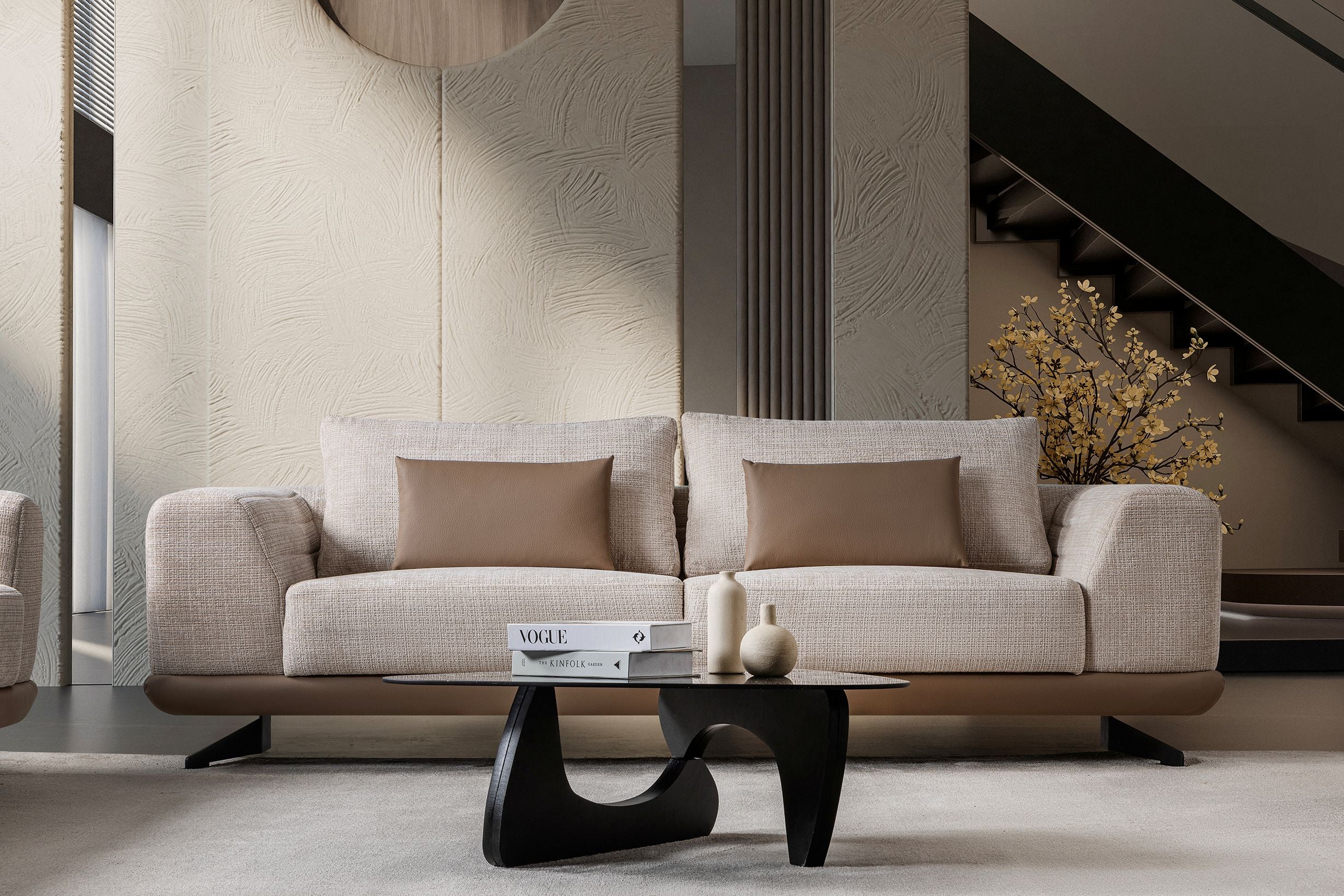 Milano Modern Velvet Sofa Set Brown
