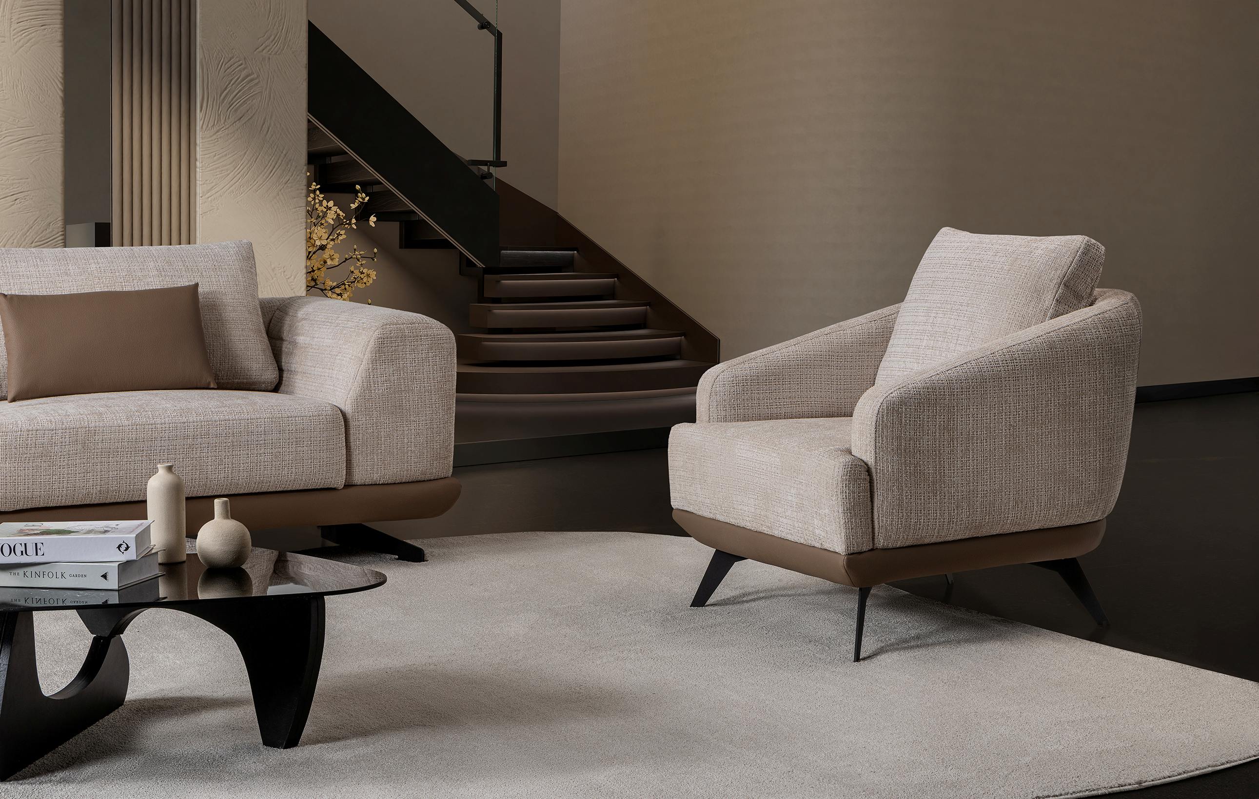 Milano Modern Velvet Sofa Set Brown