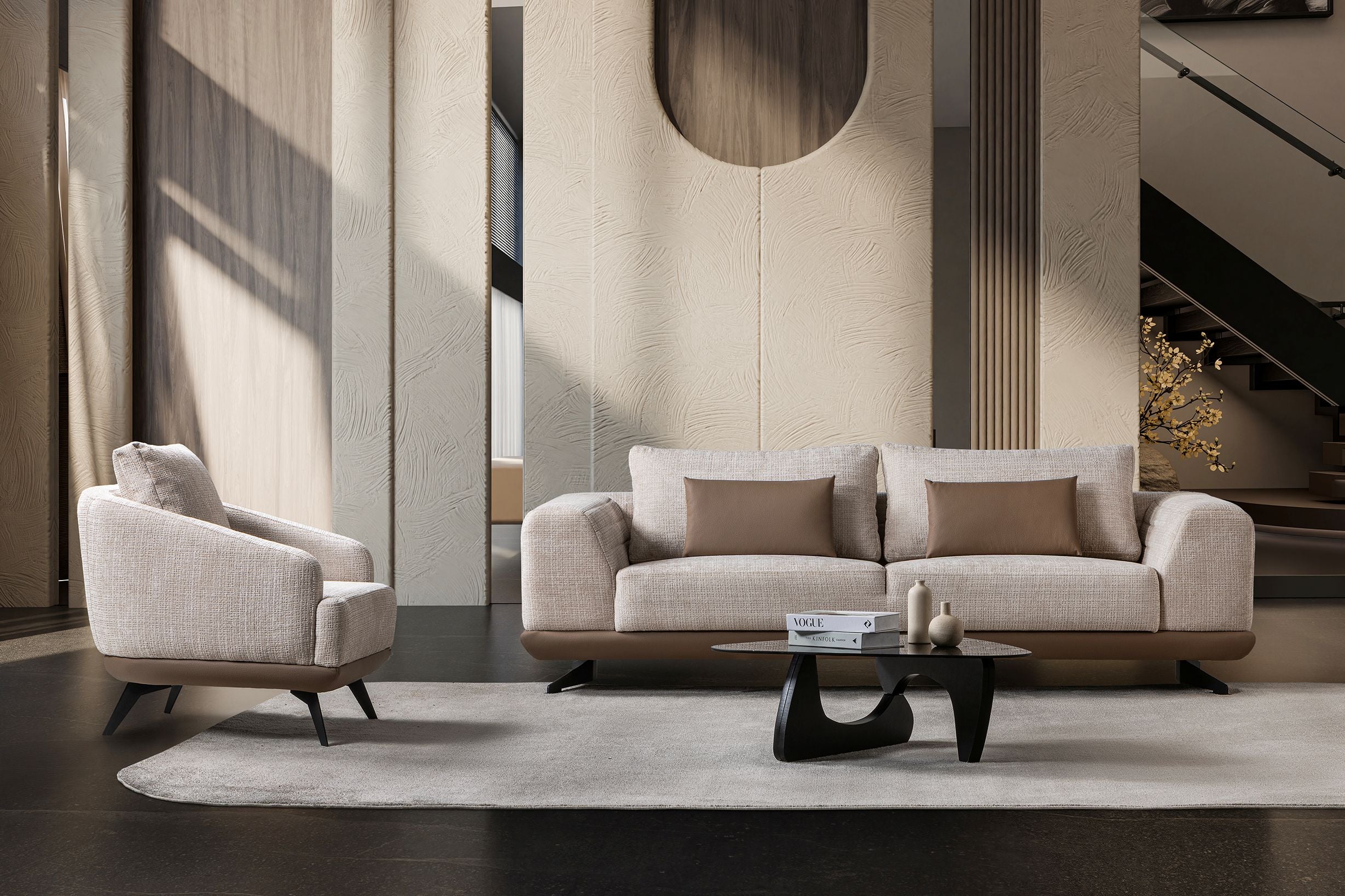 Milano Modern Velvet Sofa Set Brown