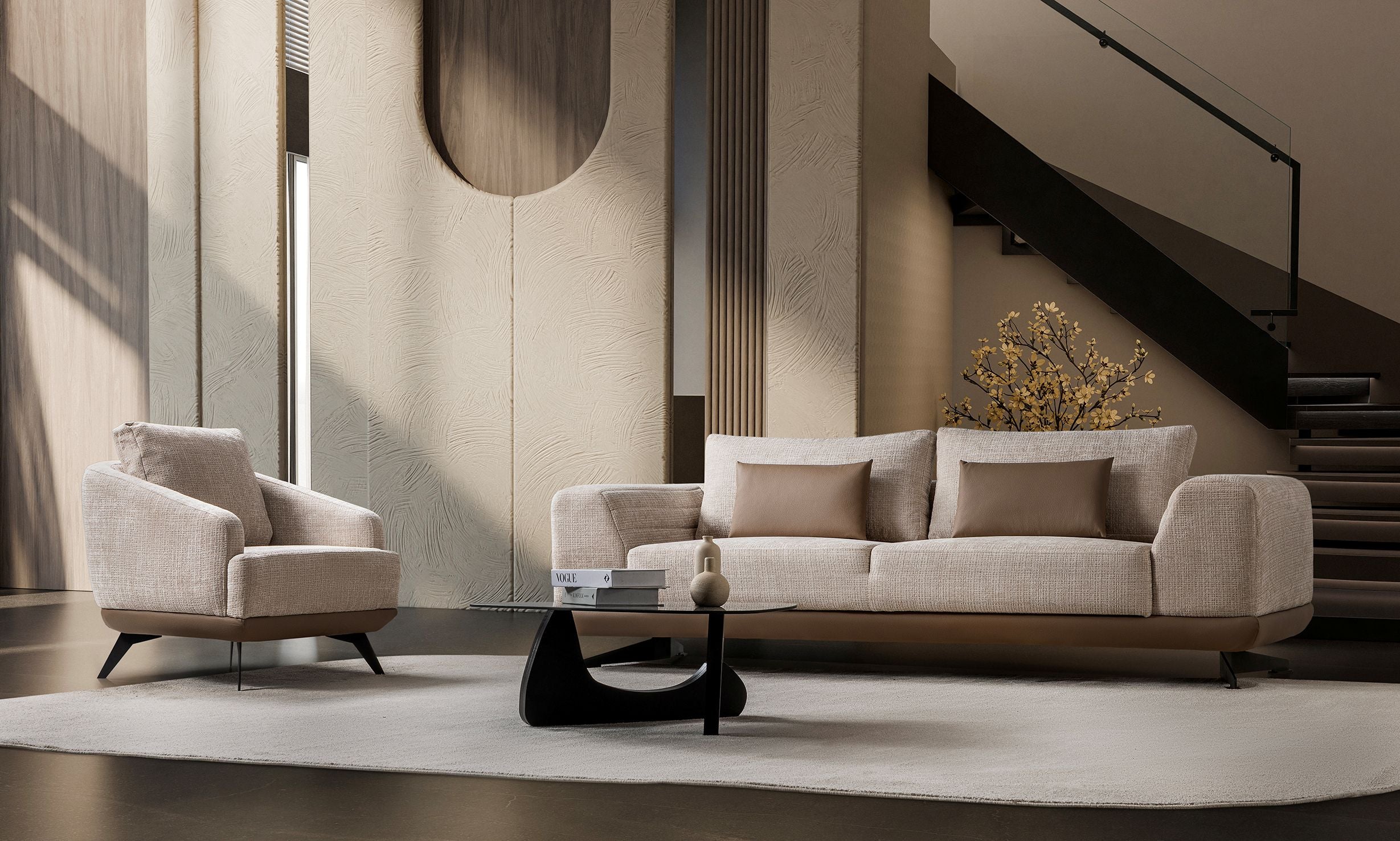 Milano Modern Velvet Sofa Set Brown