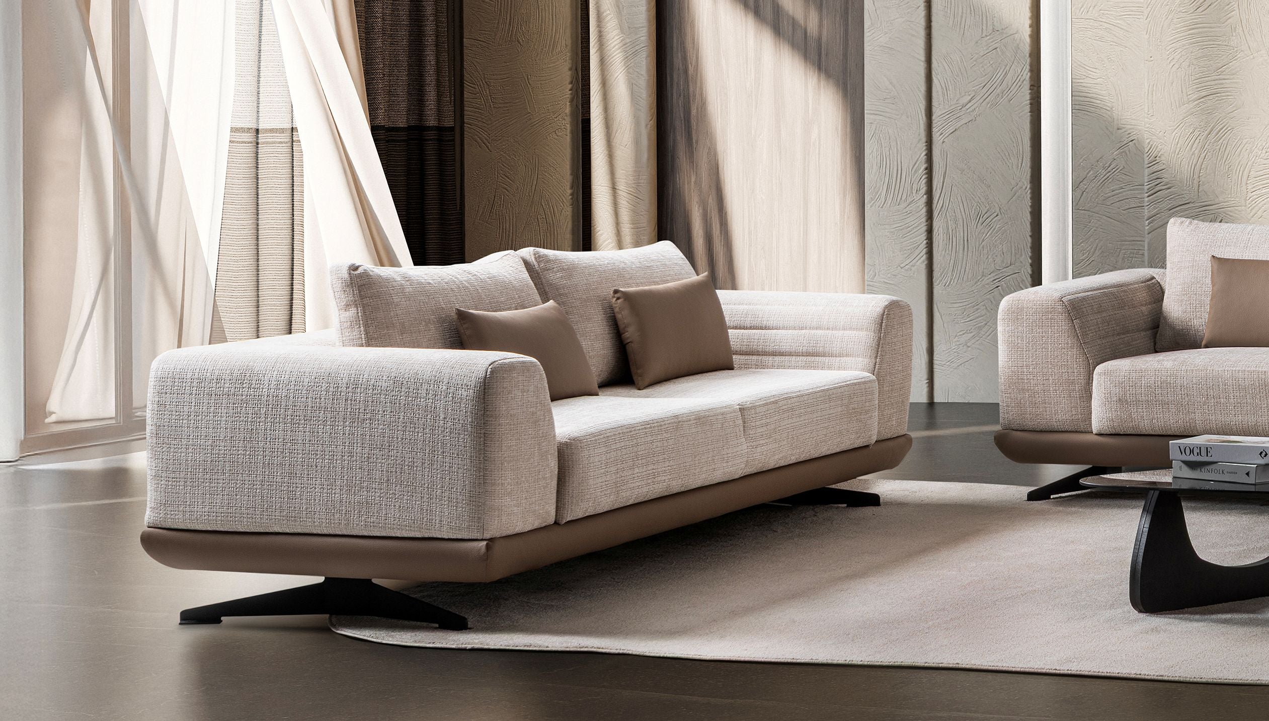Milano Modern Velvet Sofa Set Brown