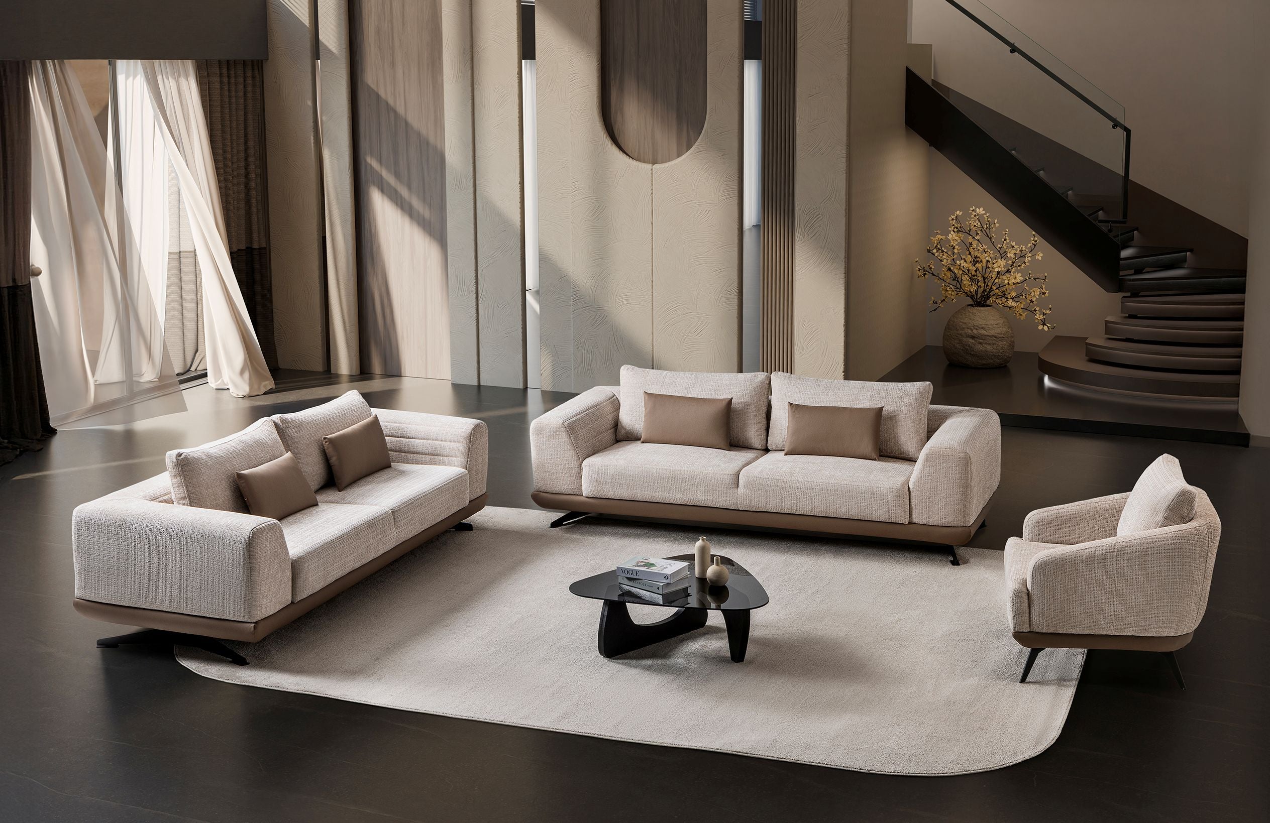 Milano Modern Velvet Sofa Set Brown