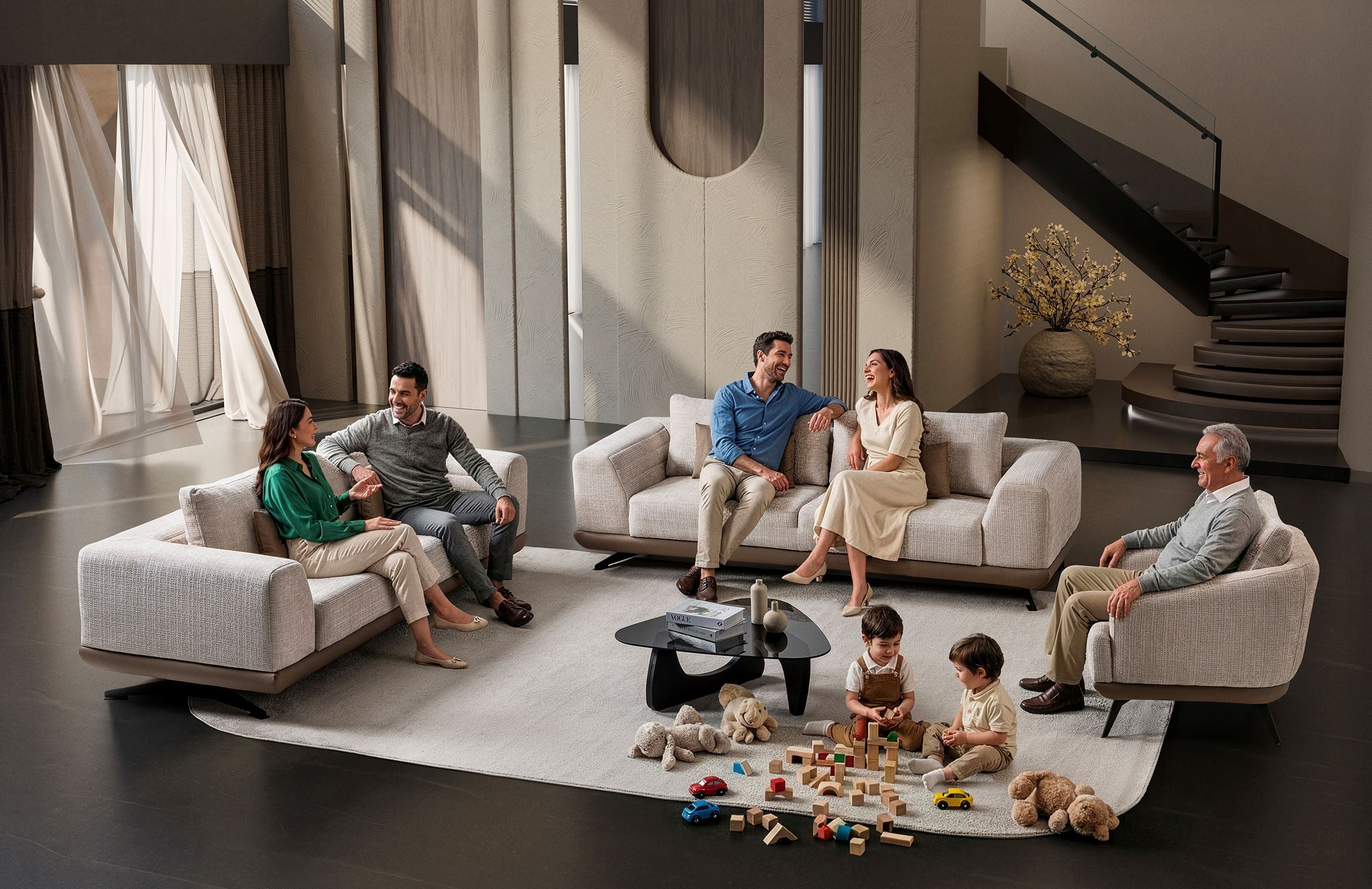 Milano Modern Velvet Sofa Set Brown