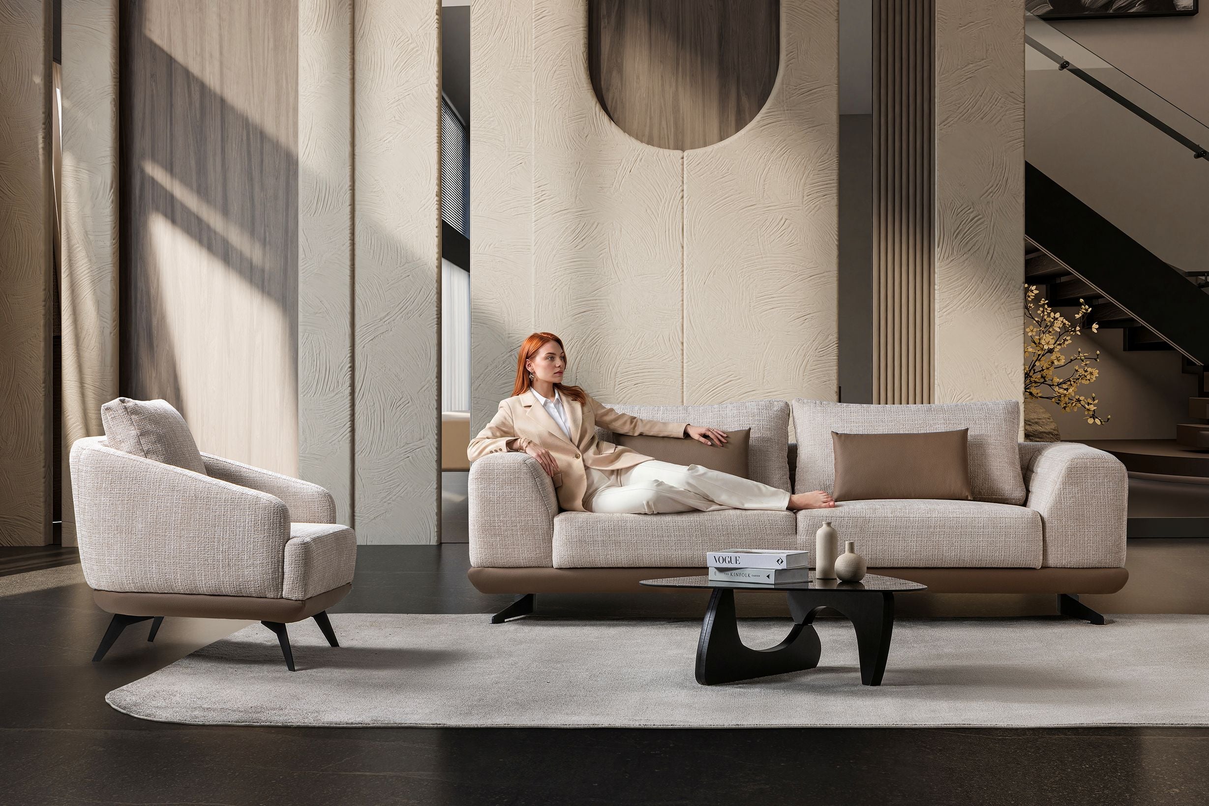 Milano Modern Velvet Sofa Set Brown