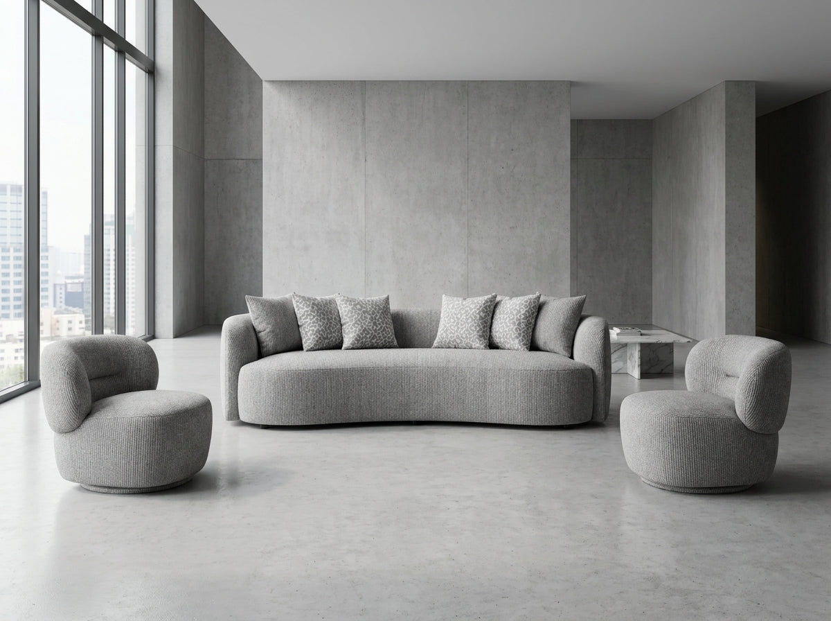 Havana Modern 4 Seater Fabric Sofa Light Grey