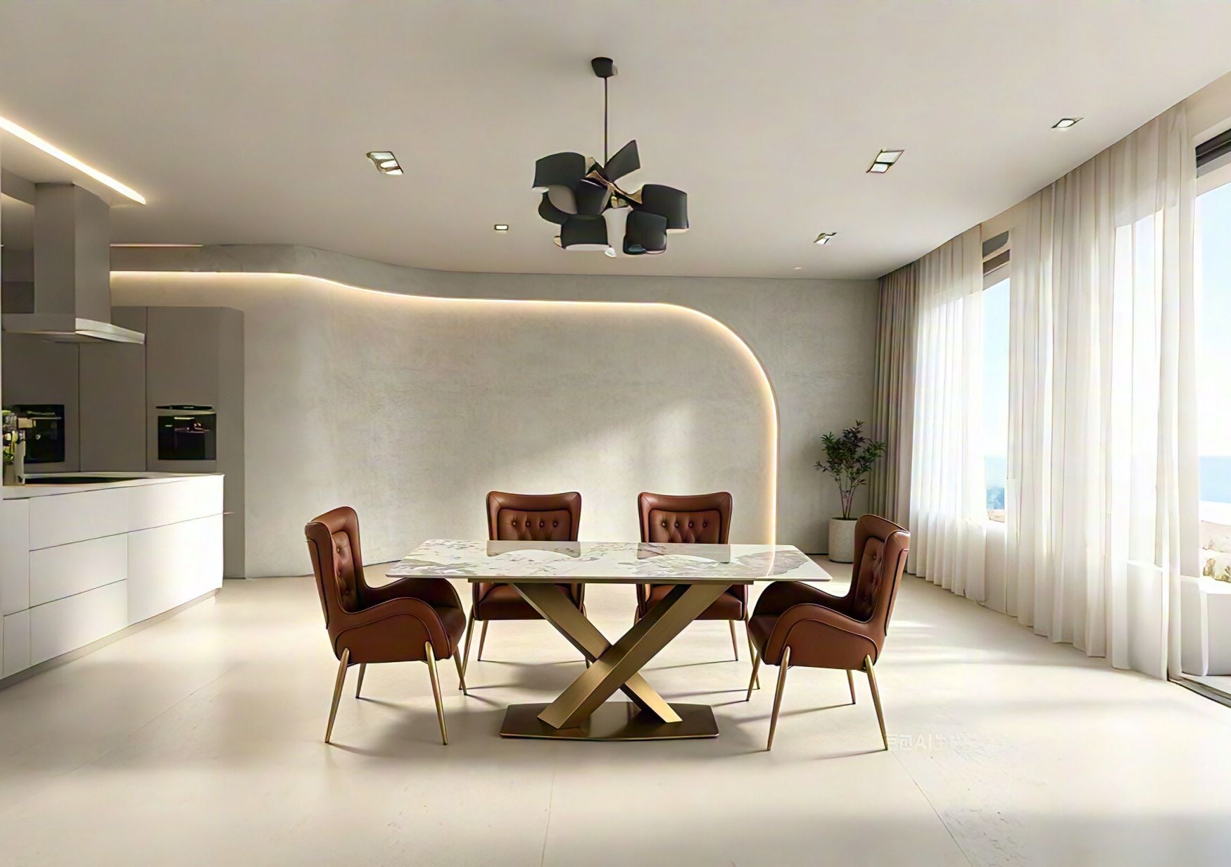 Rivo Modern Ceramic Top Dining Table White Gold