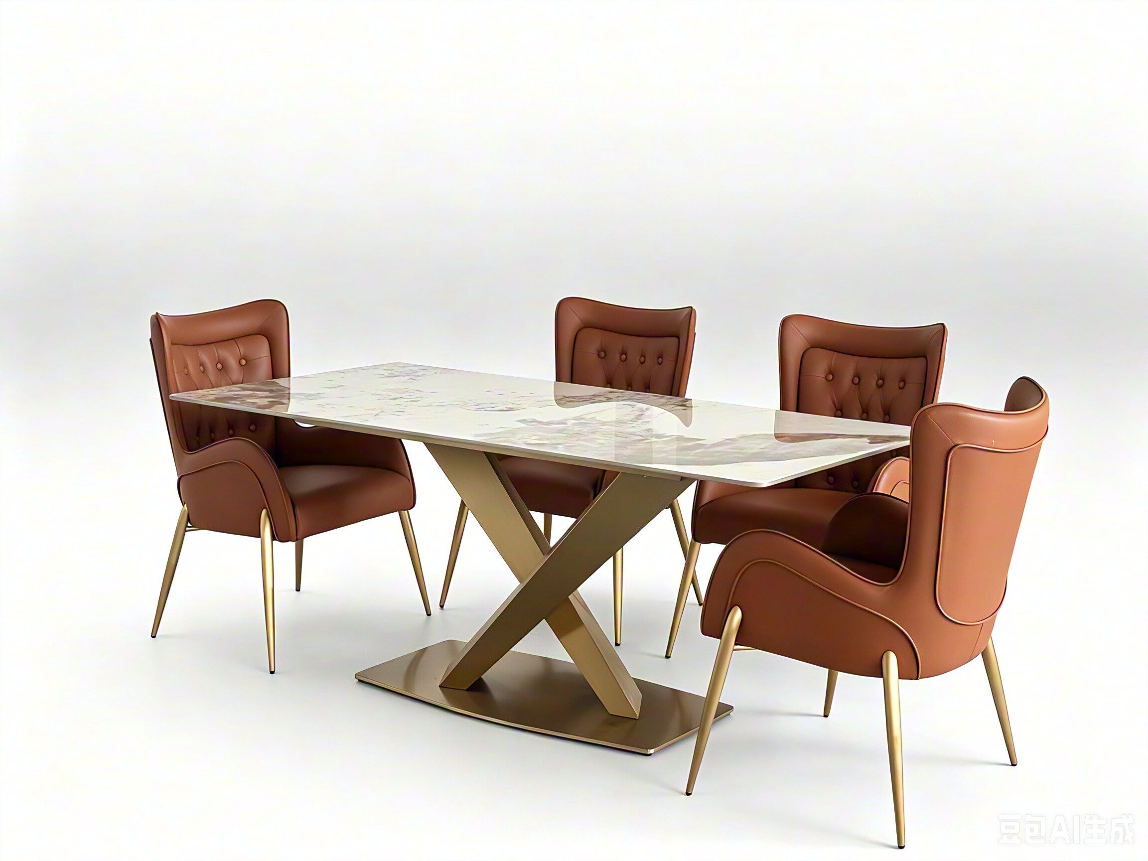 Nexo PU Leather Modern Dining Chair Brown Gold