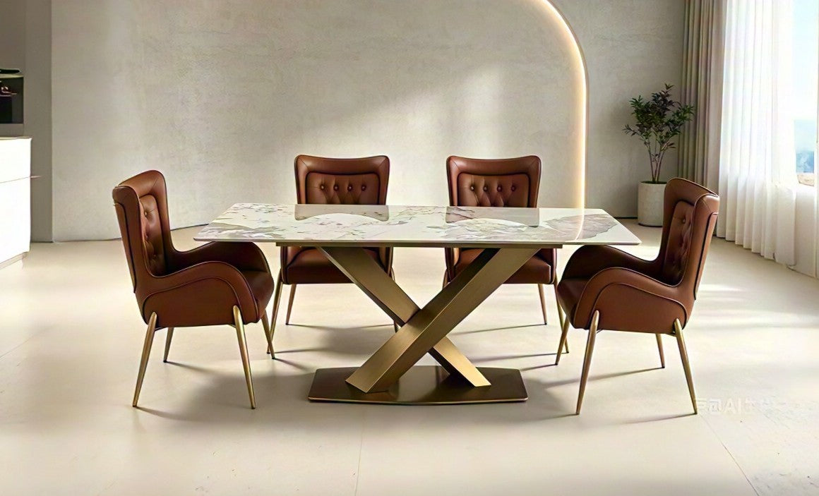Nexo PU Leather Modern Dining Chair Brown Gold
