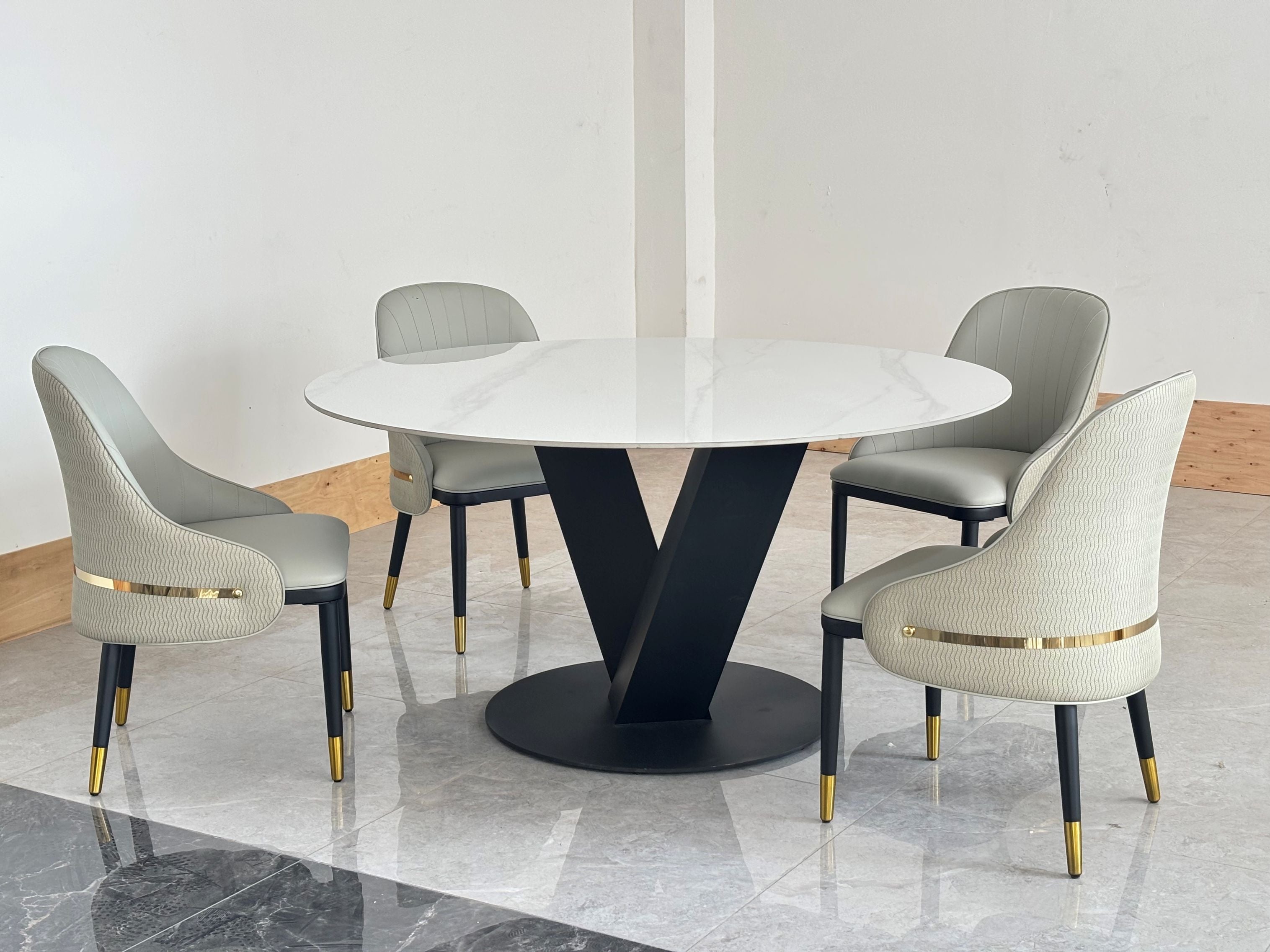 Rivo Modern Round Dining Table Sintered Stop Top White Black