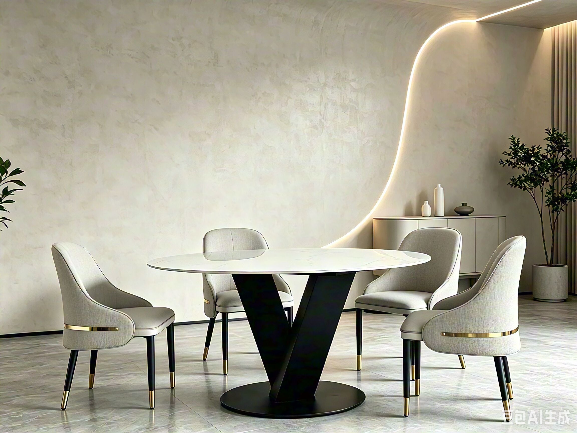 Rivo Modern Round Dining Table Sintered Stop Top White Black