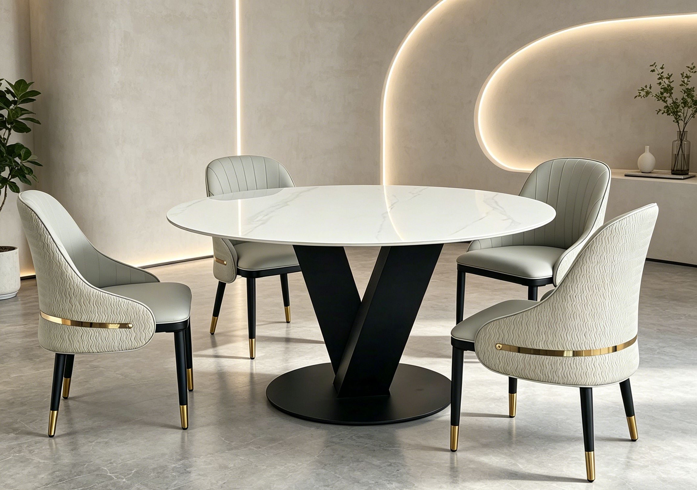 Rivo Modern Round Dining Table Sintered Stop Top White Black