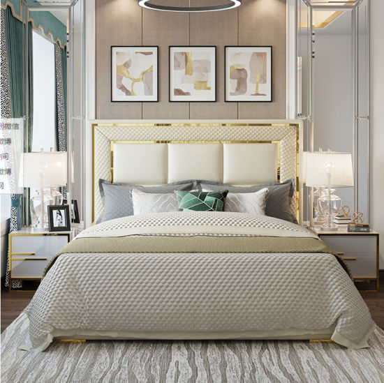 Aysun King Bed Luxury Modern Cream Gold