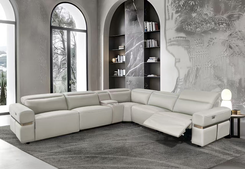 Reka Corner Electric Recliner Leather Sofa Set Grey