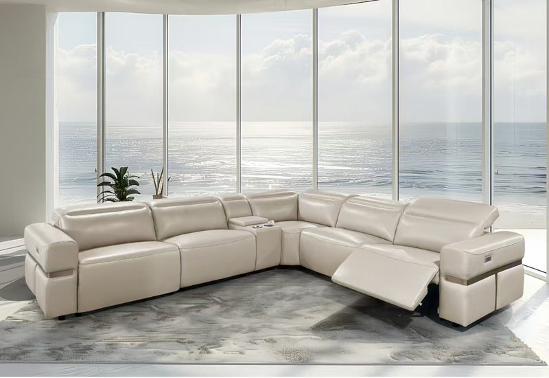 Reka Corner Electric Recliner Thick Leather Sofa Set Beige
