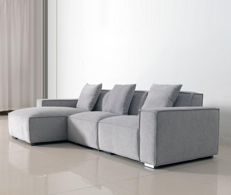 Veloura L Shape Modern Linen Fabric Sofa Set Grey