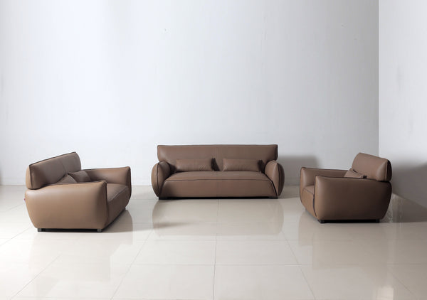 Henry Modern Genuine Leather Sofa Set Brown