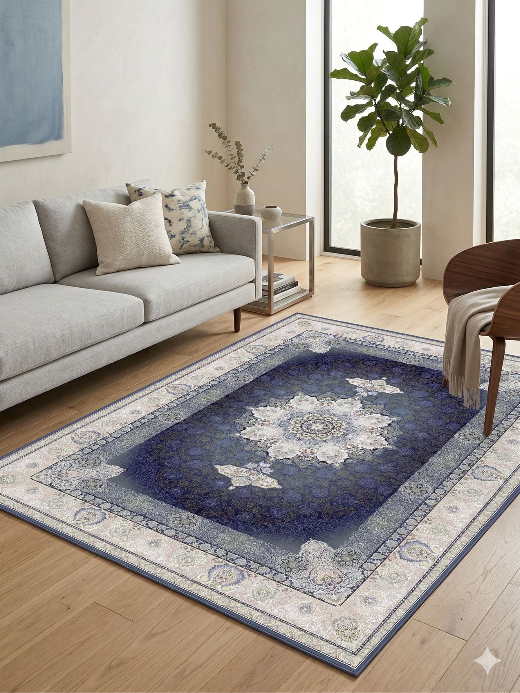Delroba Traditional Persian Area Rug Blue