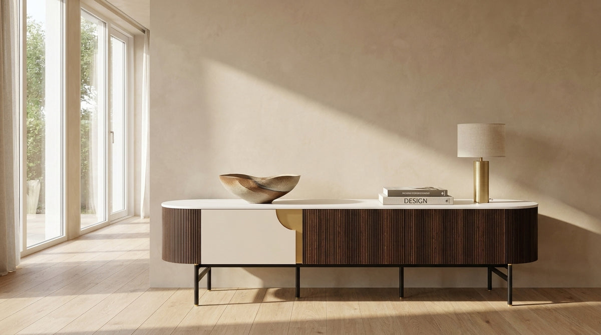 Chanel White Ceramic TV Unit Beige & Brown